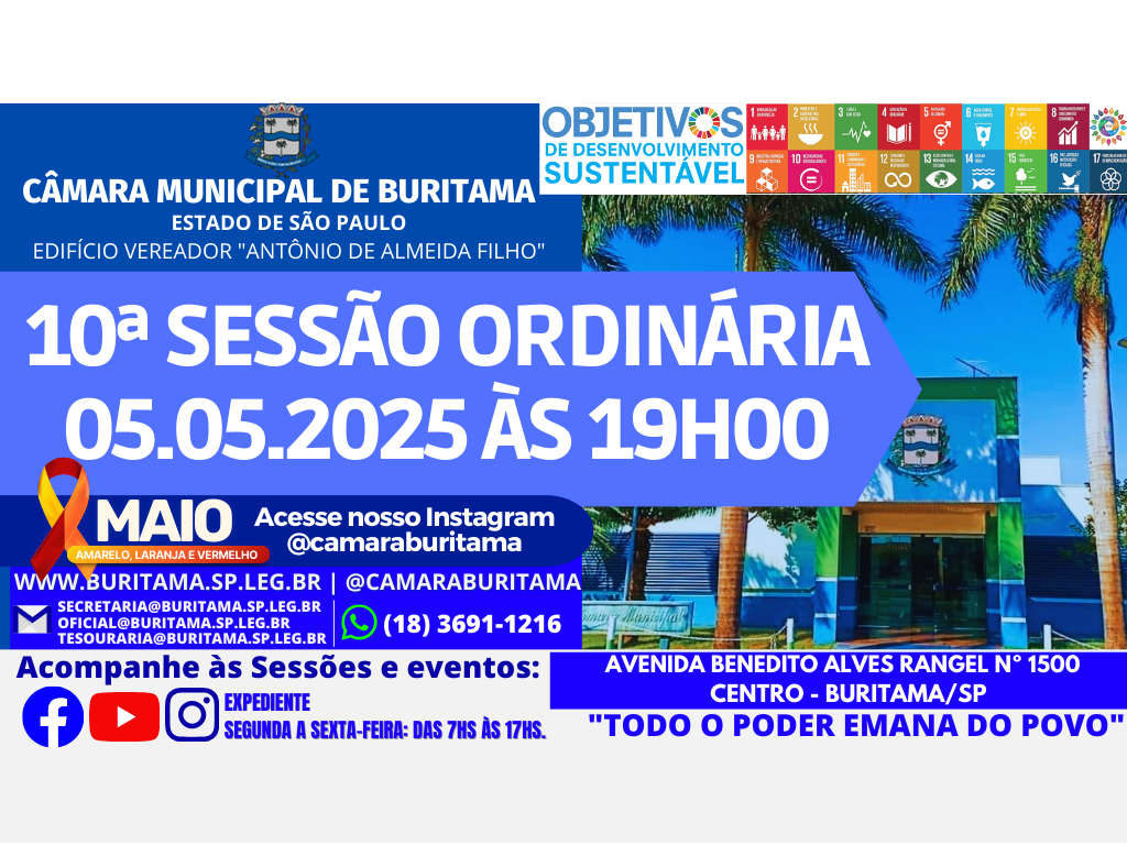 10ª SESSÃO ORDINÁRIA - 05.05.2025 ÀS 19H00.