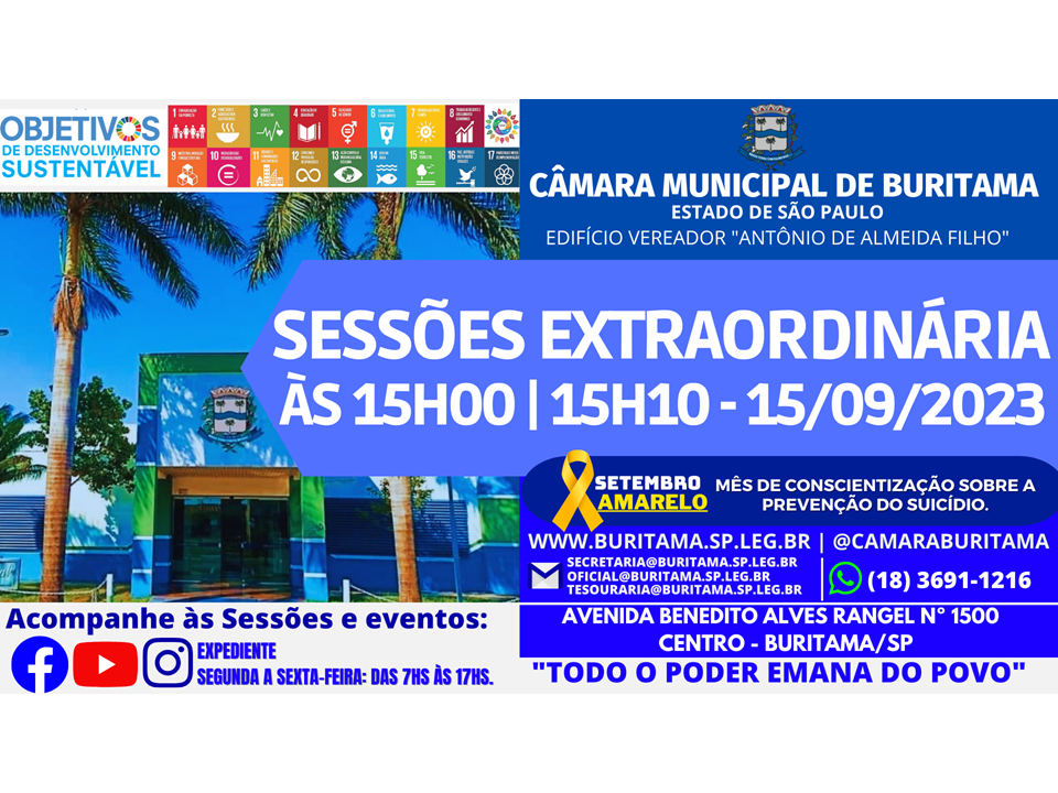 11ª e 12ª SESSÕES EXTRAORDINÁRIAS - DIA 15/09/2023 15H00 | 15H10.