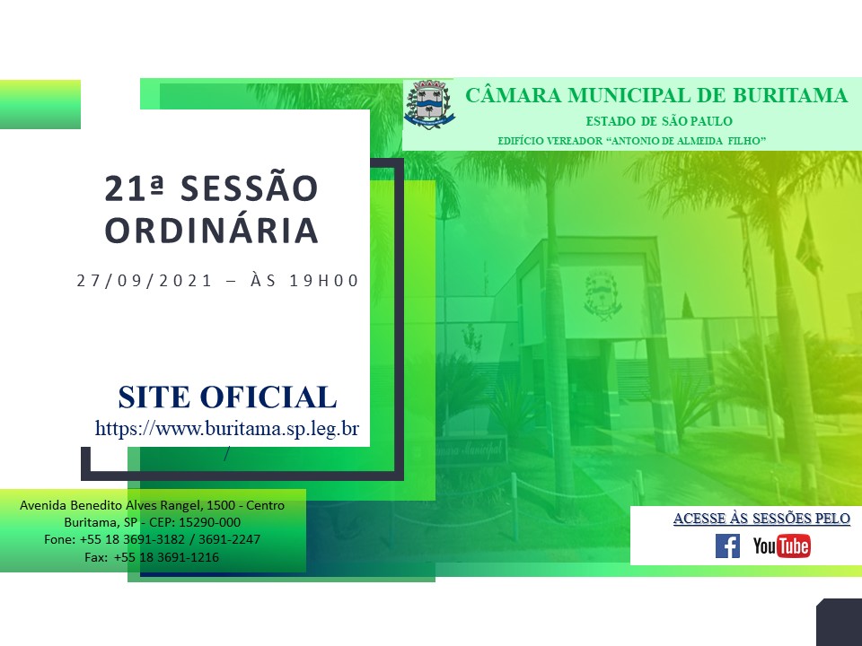 21ª SESSÃO ORDINÁRIA - 19H00 - 20/09/2021