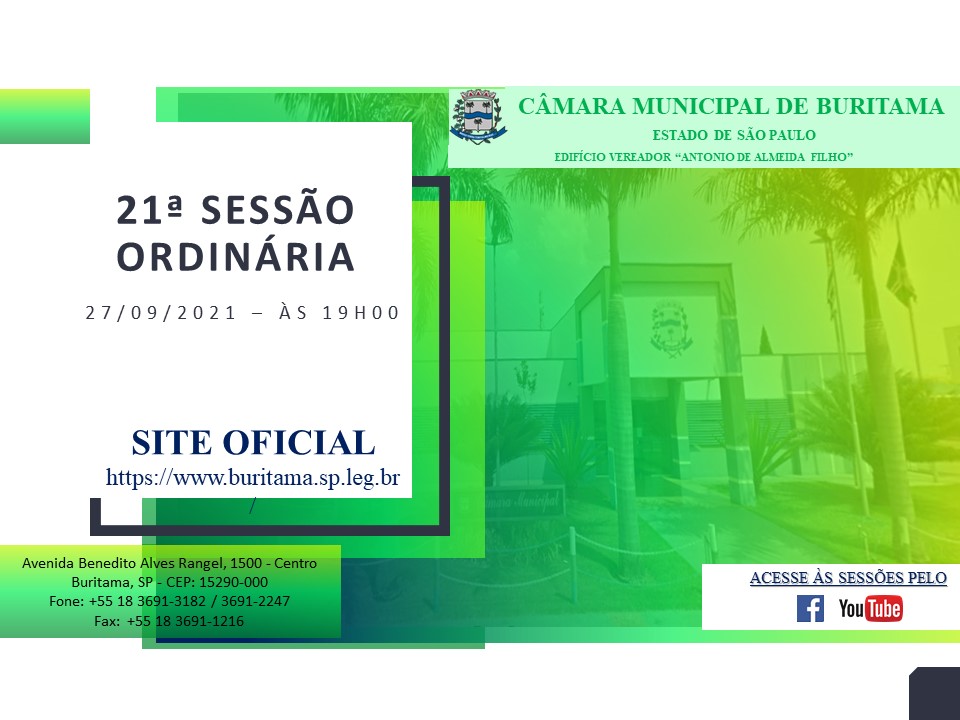 21ª SESSÃO ORDINÁRIA - 19H00 - 20/09/2021