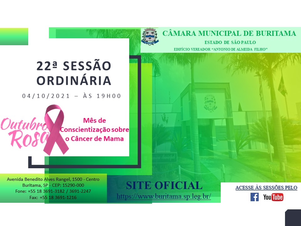 22ª SESSÃO ORDINÁRIA - 04/10/2021 - 19H00