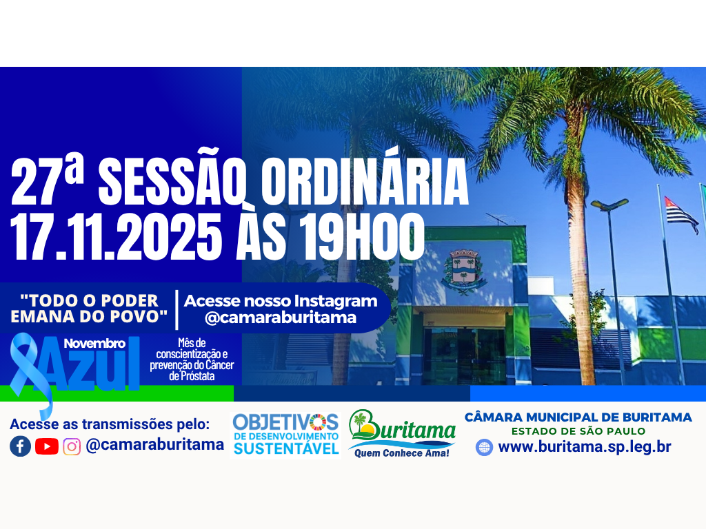 27ª SESSÃO ORDINÁRIA - 17.11.2025 ÀS 19H00.