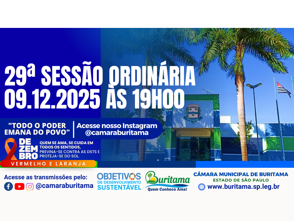 29ª SESSÃO ORDINÁRIA - 09.12.2025 ÀS 19H00.