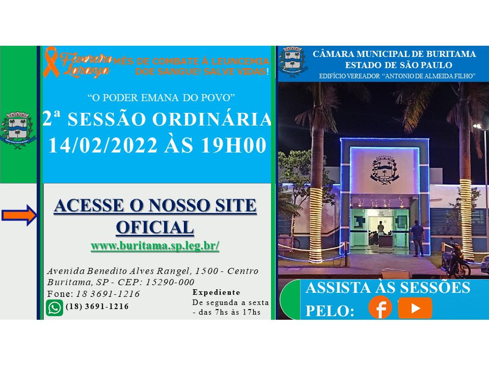 2ª SESSÃO ORDINÁRIA - 14/02/2022 ÀS 19h00