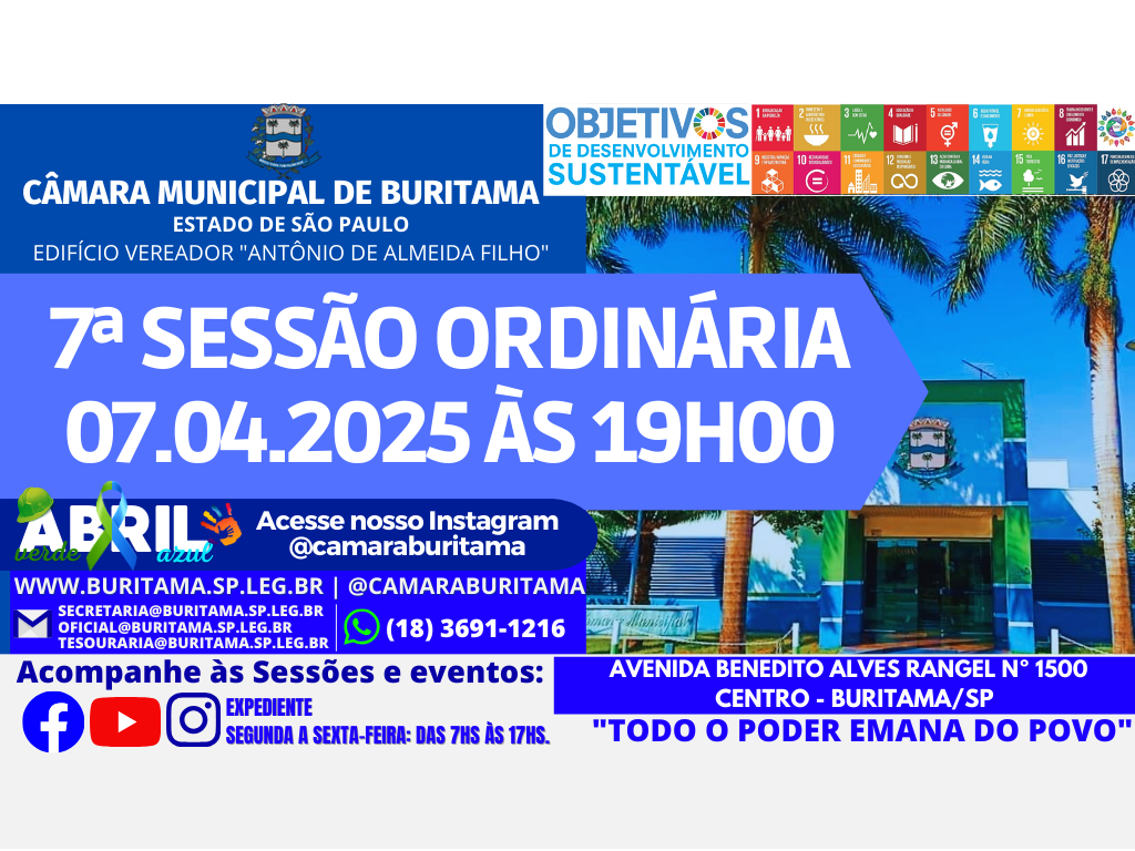 7ª SESSÃO ORDINÁRIA - 07.04.2025 ÀS 19H00.