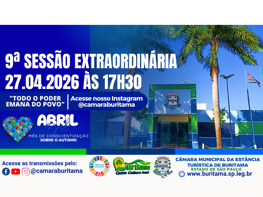 9ª SESSÃO EXTRAORDINÁRIA - 27.04.2026 ÀS 17H30.
