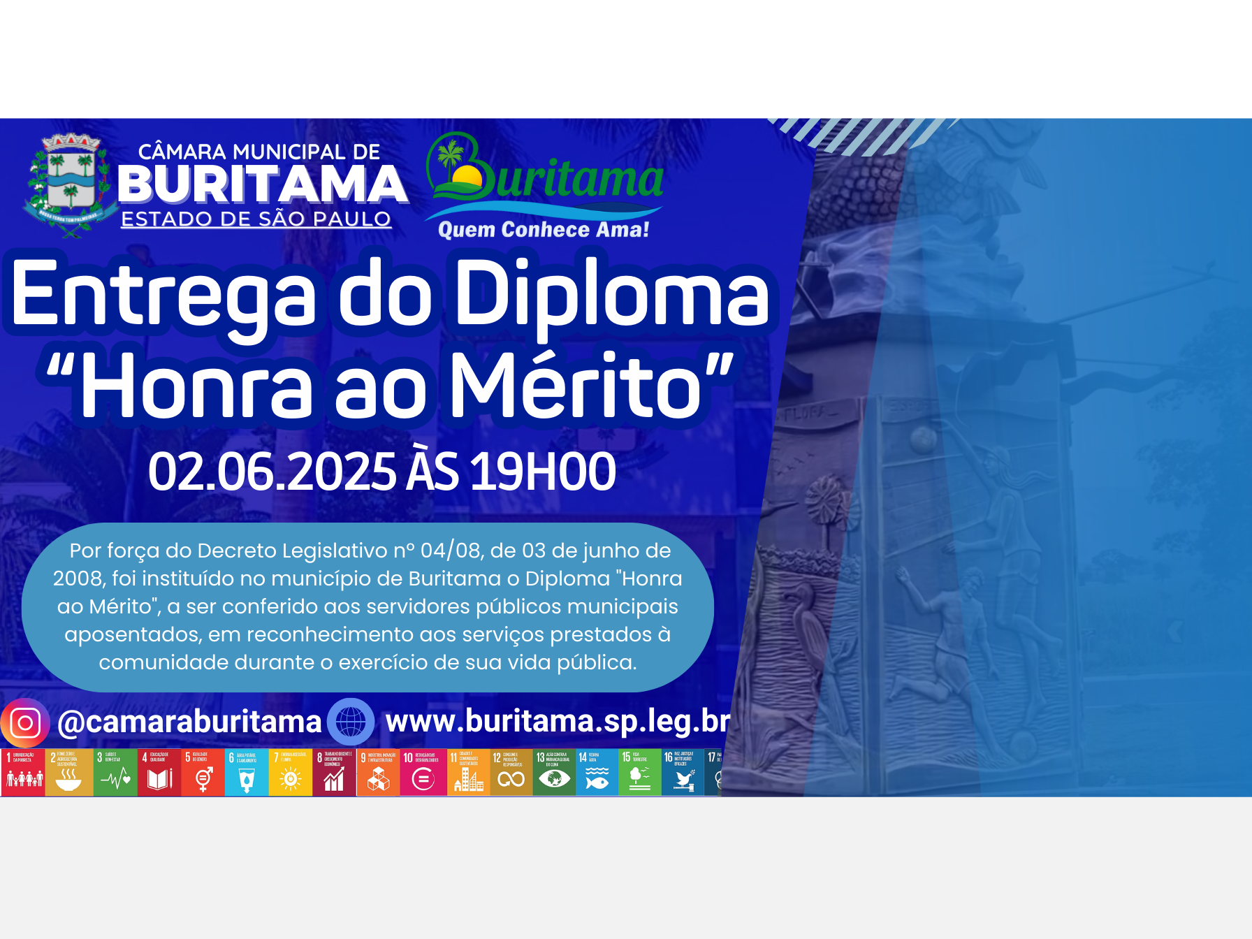 Entrega do Diploma “Honra ao Mérito” em Sessão Ordinária da Câmara de Buritama no dia 02 de junho.